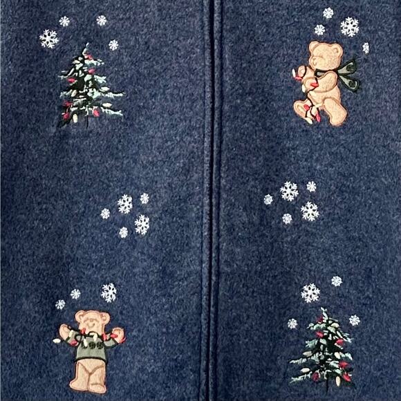 Christmas teddy bear full zip fleece shirt ugly sweater embroidered holiday XL - Picture 3 of 11